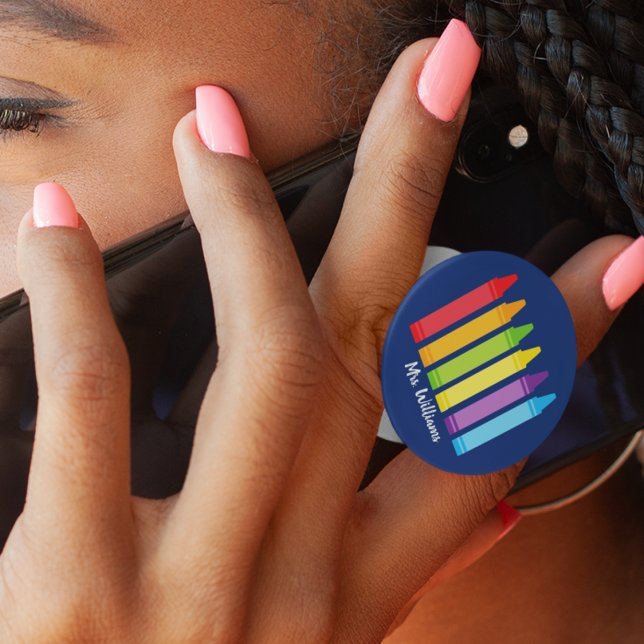 Cute Crayon Elementary School Teacher Custom PopSocket (Creator Uploaded)