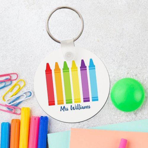 Cute Crayon Elementary School Teacher Personalized Keychain