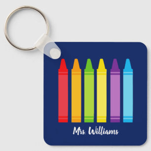 Cute Crayon Elementary School Teacher Personalized Keychain