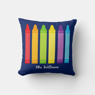 Cute Crayon Elementary Teacher Custom Classroom Throw Pillow