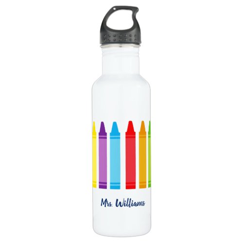 Cute Crayon Elementary Teacher Custom Stainless Steel Water Bottle