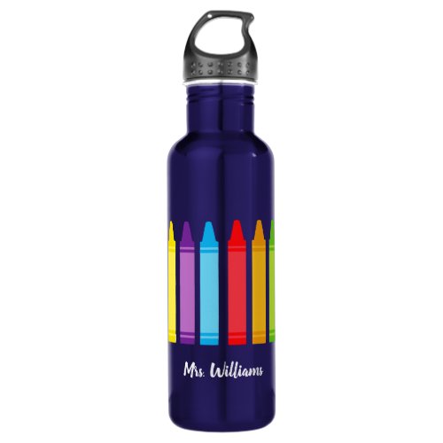 Cute Crayon Elementary Teacher Personalized Stainless Steel Water Bottle
