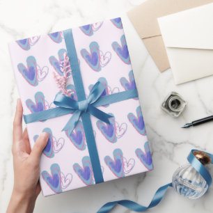 Cute Crayon Heart Blue Color Theme Wrapping Paper