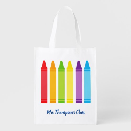 Cute Crayon Kindergarten Teacher School Monogram Grocery Bag