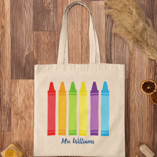 Cute Crayon Kindergarten Teacher School Monogram Tote Bag