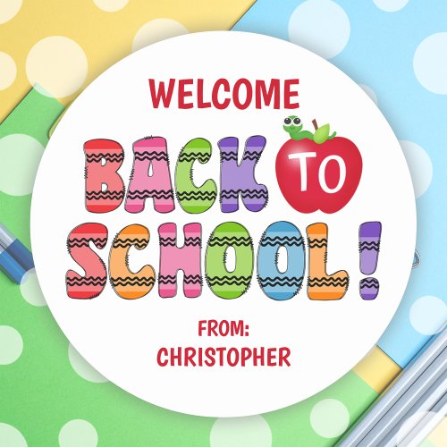 Cute Crayon Letters Back To School Classic Round Sticker