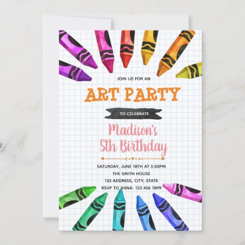 Cute crayon party theme invitation