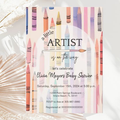 Cute Crayon Pastel Little Artist Baby Shower  Invitation