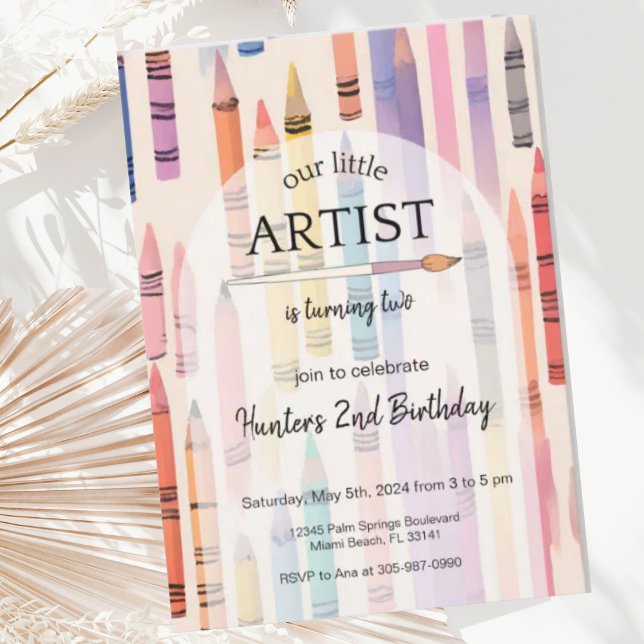 Cute Crayon Pastel Little Artist Birthday Invitation (Creator Uploaded)