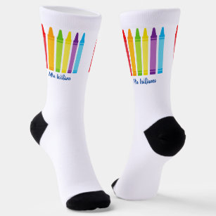 Cute Crayon Personalized Kindergarten Teacher Socks