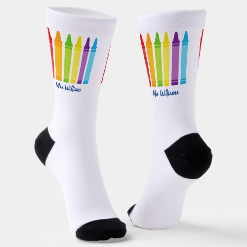 Cute Crayon Personalized Kindergarten Teacher Socks