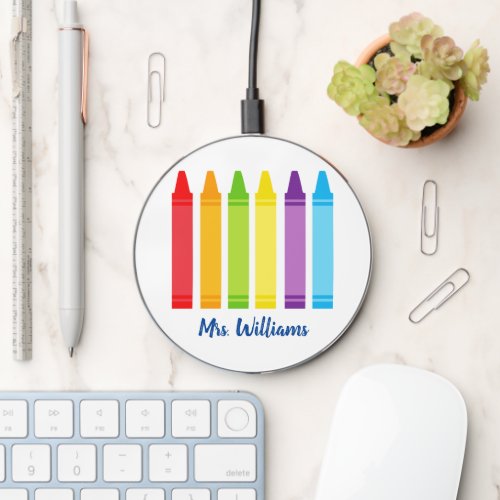 Cute Crayon Personalized Kindergarten Teacher Wireless Charger