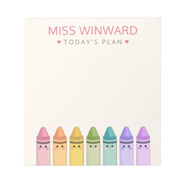 Cute Crayon Today’s Plan Teacher Planner Notepad (Front)