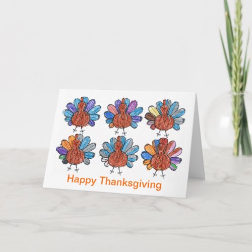 Cute Crayon Turkeys Kids Art Thanksgiving Card
