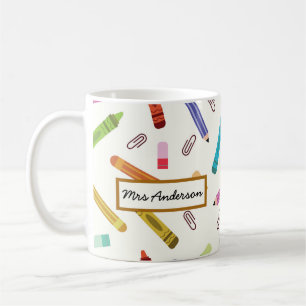 Cute Crayons and Pencils Teacher's Name Coffee Mug