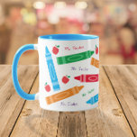 Cute Crayons & Apples Teacher's Name Coffee Mug<br><div class="desc">This design features cute, colorful crayons, red apples and the VIP teacher's name scattered throughout! Click the customize button for more flexibility in modifying/adding text! Variations of this design as well as coordinating products are available in our shop, zazzle.com/store/doodlelulu. Contact us if you need this design applied to a specific...</div>