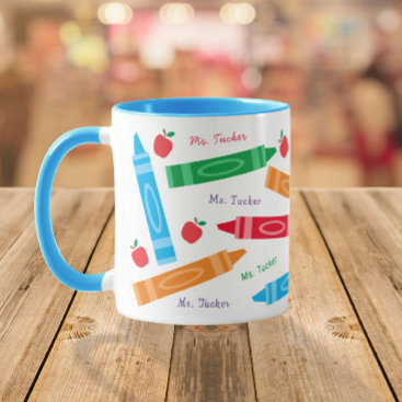 Cute Crayons & Apples Teacher's Name Coffee Mug