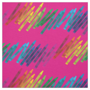 Cute Crayons Kids Art School Supplies Pink Girls Fabric
