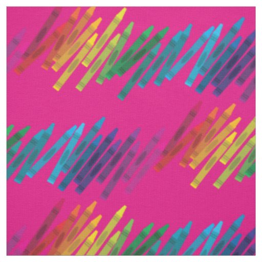 Cute Crayons Kids Art School Supplies Pink Girls Fabric