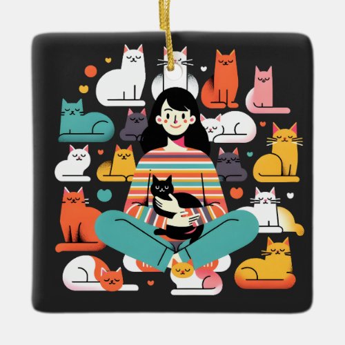 Cute Crazy Cat Lady Ceramic Ornament