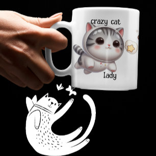 Cute Crazy Cat Lady Cute Space Cat on Rocketship Mug