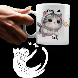 Cute Crazy Cat Lady Cute Space Cat on Rocketship Mug