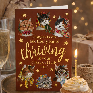 Cute Crazy Cat Lady Era Bestie Happy Birthday Foil Greeting Card