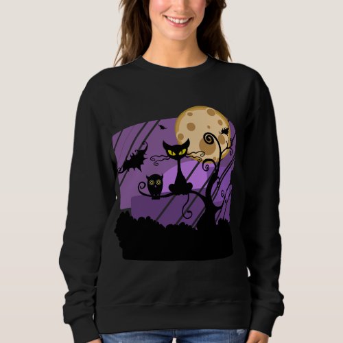 Cute Crazy Cat Lady Halloween Graphic Long Sleeved Sweatshirt