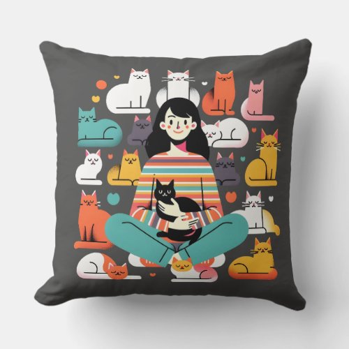 Cute Crazy Cat Lady Throw Pillow