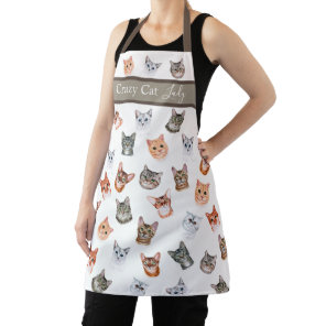 Cute Crazy Cat Lady Watercolor Simple Modern Apron
