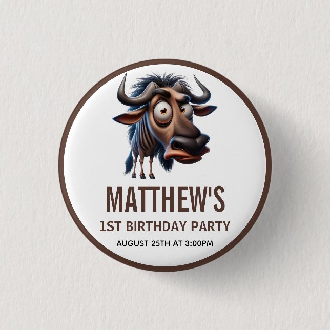 Cute Crazy Cheetah Farm Theme 1st Birthday Button (Front)