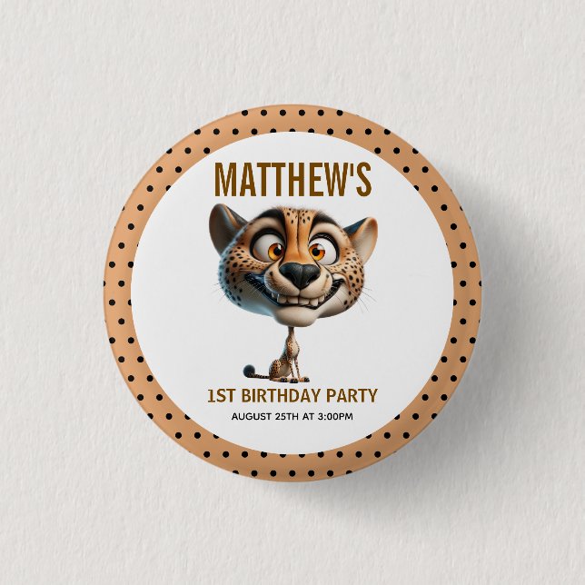 Cute Crazy Cheetah Farm Theme 1st Birthday Button (Front)