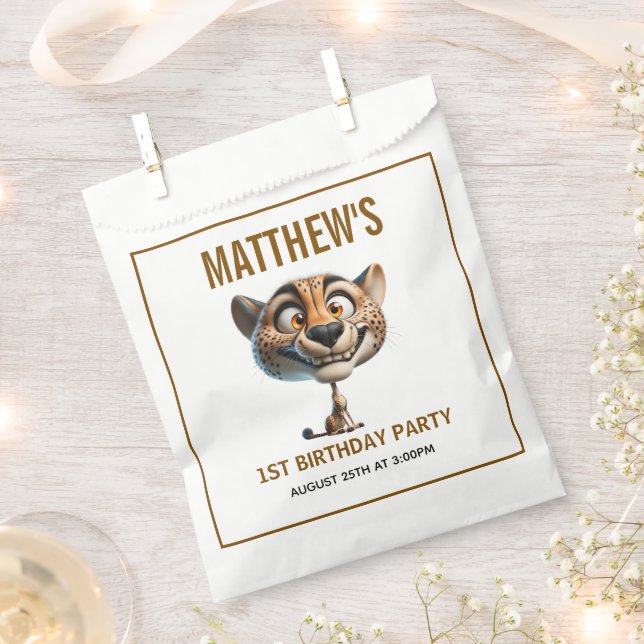 Cute Crazy Cheetah Farm Theme 1st Birthday Favor Bag (Clipped)