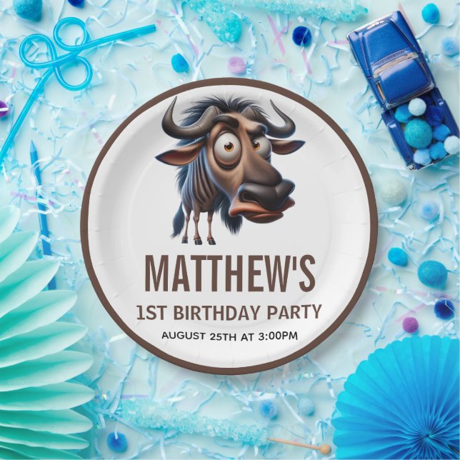 Cute Crazy Cheetah Farm Theme 1st Birthday Paper Plates (Party)