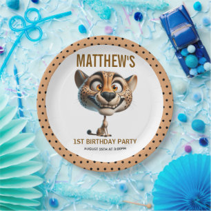 Cute Crazy Cheetah Farm Theme 1st Birthday Paper Plates