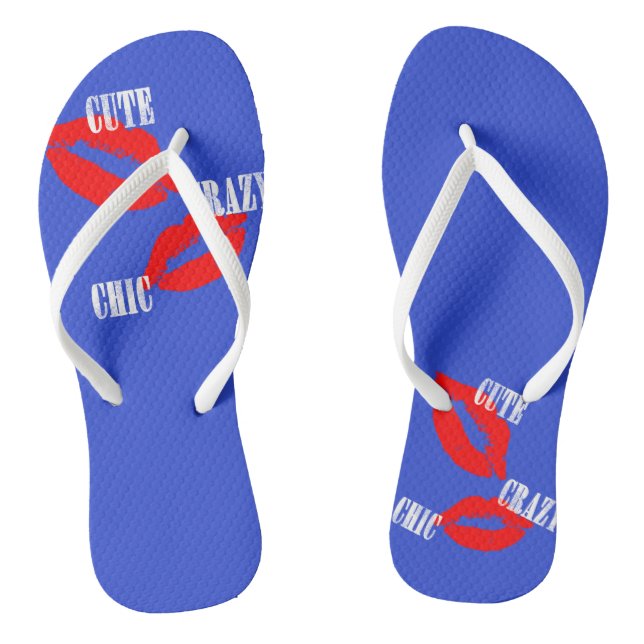 Cute Crazy Chic Red Lips Kiss Flip Flops (Footbed)