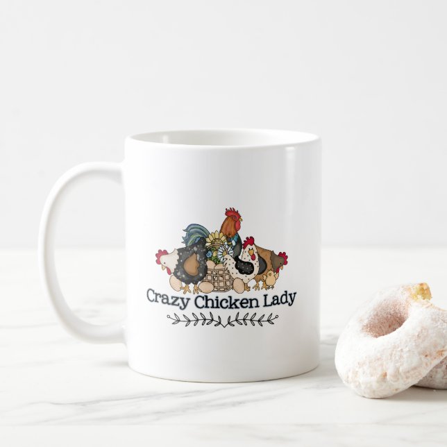 Cute Crazy Chicken Lady Coffee Mug (With Donut)