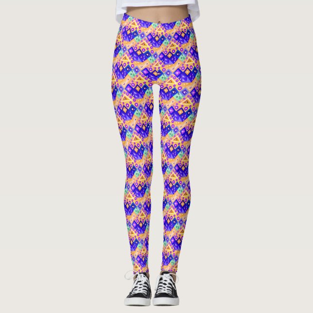 Cute crazy colorful triangles patterns leggings (Front)