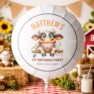 Cute Crazy Cow Farm Theme 1st Birthday Balloon