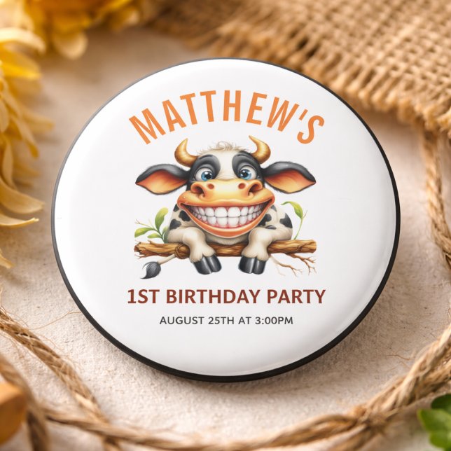 Cute Crazy Cow Farm Theme 1st Birthday Button (Cute Crazy Cow Farm Theme 1st Birthday Button
)