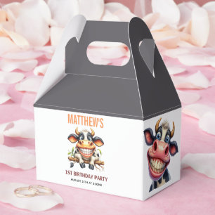 Cute Crazy Cow Farm Theme 1st Birthday Favor Boxes