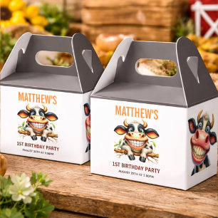 Cute Crazy Cow Farm Theme 1st Birthday Favor Boxes