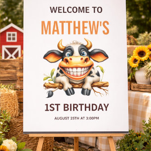 Cute Crazy Cow Farm Theme 1st Birthday Foam Board