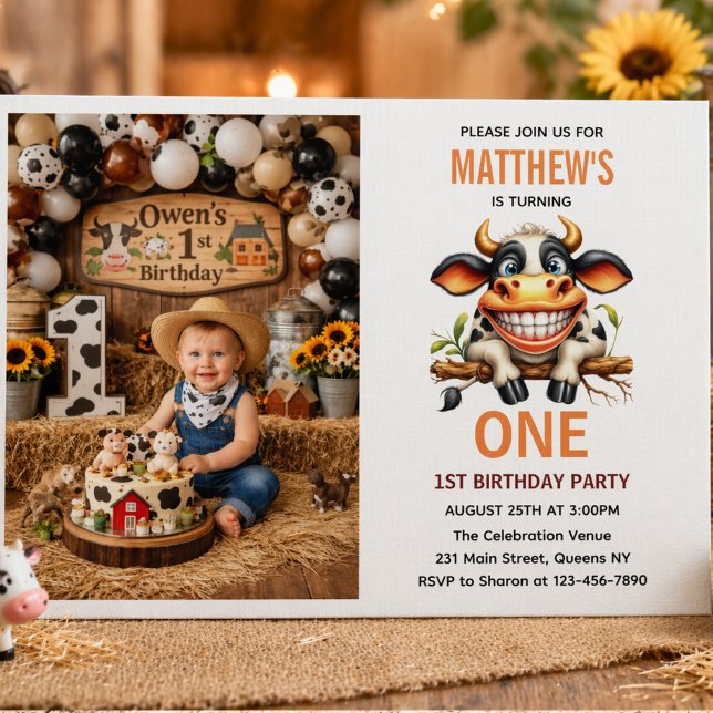 Cute Crazy Cow Farm Theme 1st Birthday Invitation (Cute Crazy Cow Farm Theme 1st Birthday Invitation
)