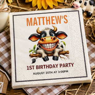 Cute Crazy Cow Farm Theme 1st Birthday Napkins