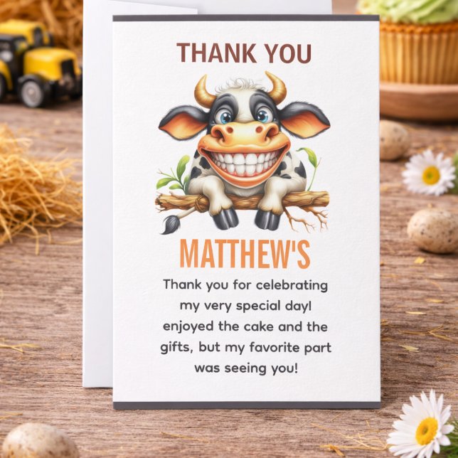 Cute Crazy Cow Farm Theme 1st Birthday Thank You Card (Cute Crazy Cow Farm Theme 1st Birthday Thank You Card
)