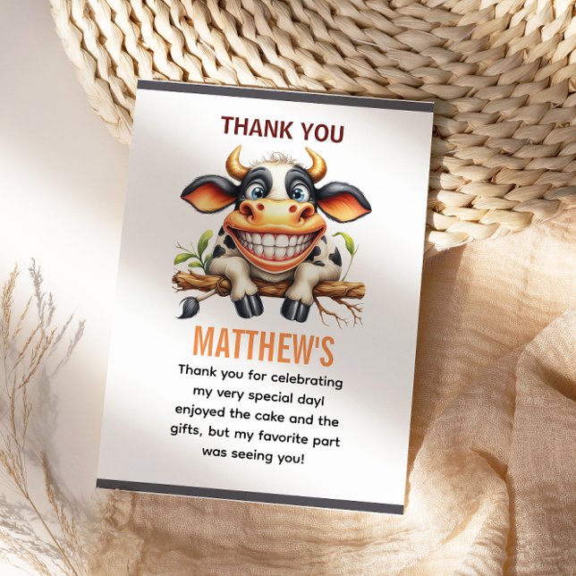 Cute Crazy Cow Farm Theme 1st Birthday Thank You Card (Cute Crazy Cow Farm Theme 1st Birthday Thank You Card
)