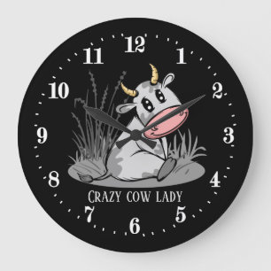 cute crazy cow lady add text large clock