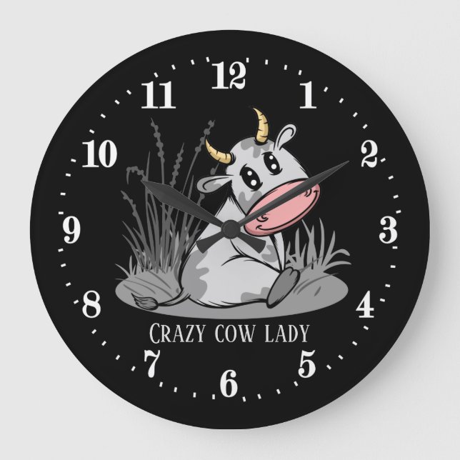 cute crazy cow lady add text large clock (Front)