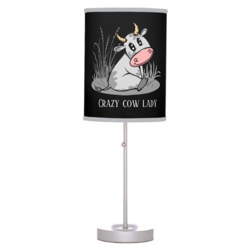 cute crazy cow lady add text table lamp